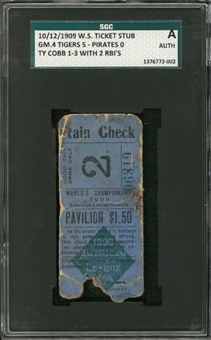 1909 World Series Game 4 Ticket Stub From 10/12/1909 (SGC)